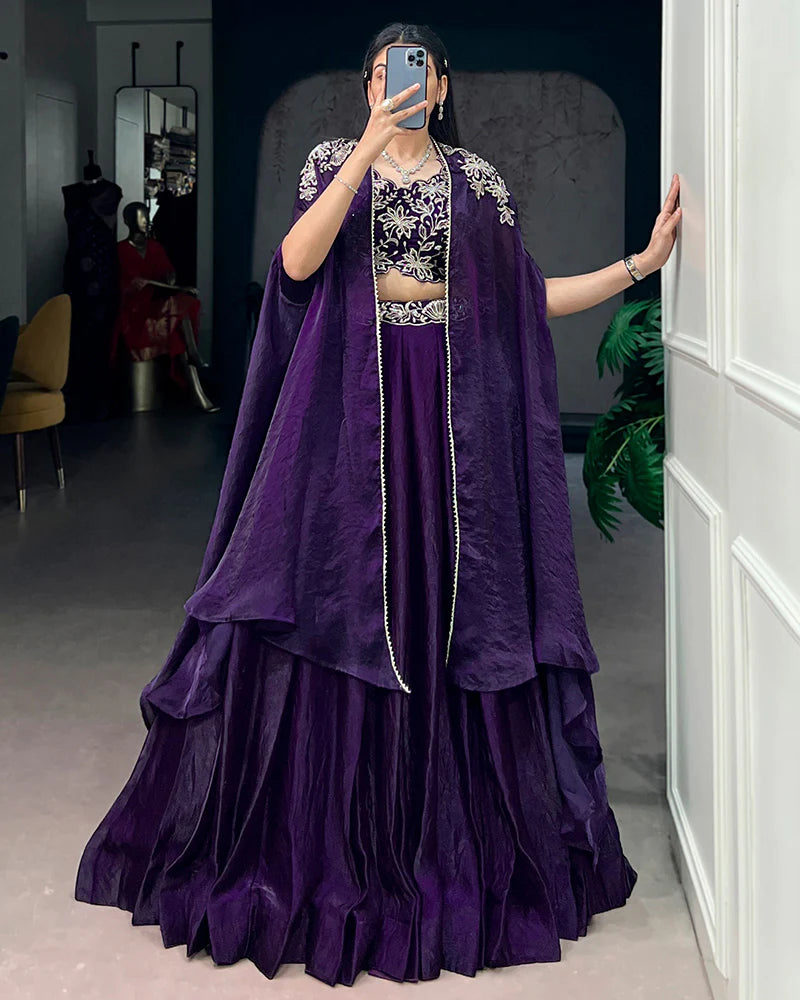 fitted lace wedding dress Womenline Purple Color Fendi Silk Embroidered Lehenga Choli – WomenLine.in