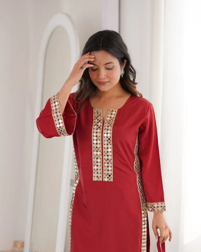 Womenline Maroon Color Natural Crape Kurti Suit