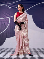 Womenline Maroon Colour Floral Printed Satin Silk Saree