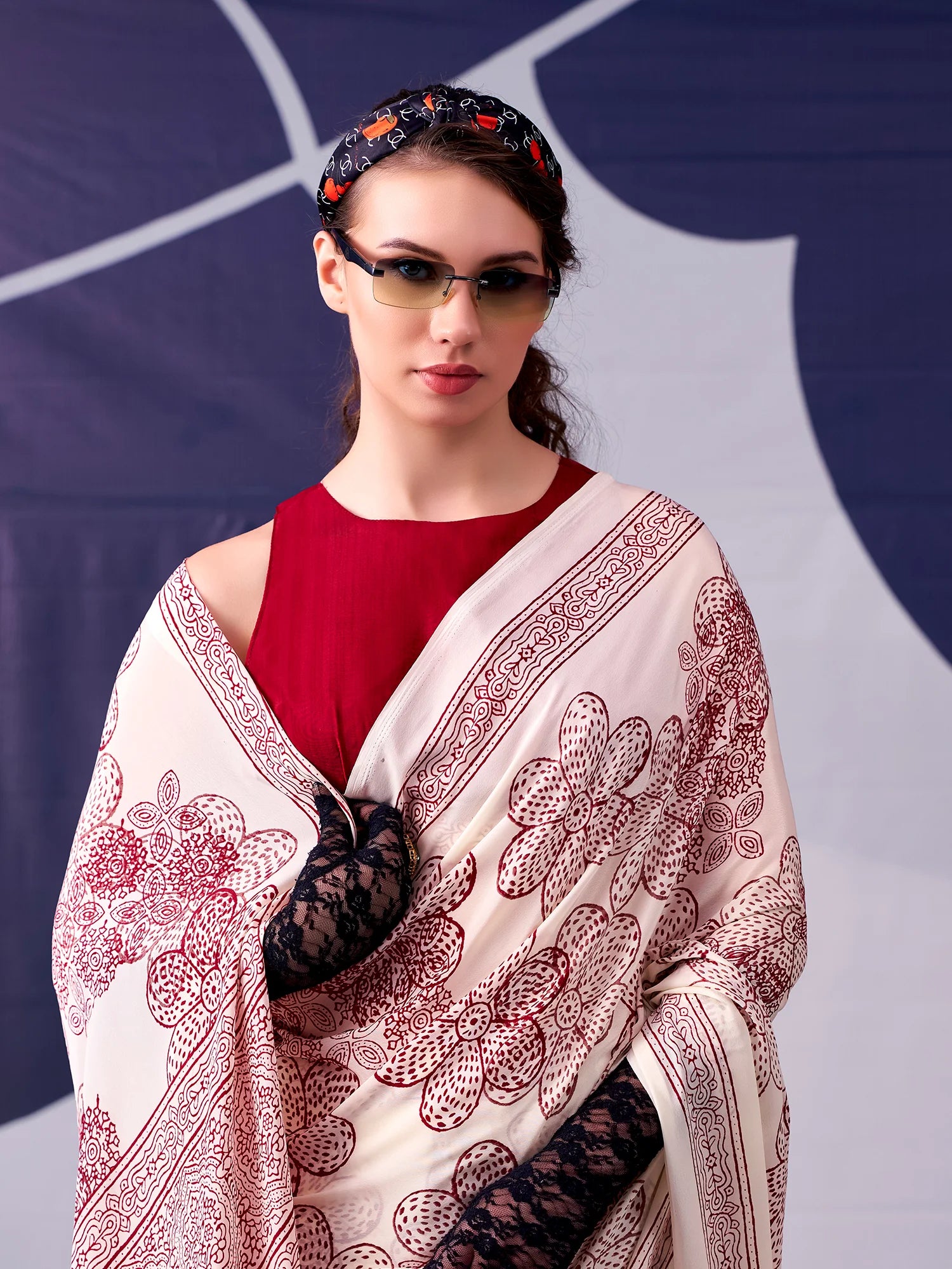 Womenline Maroon Colour Floral Printed Satin Silk Saree