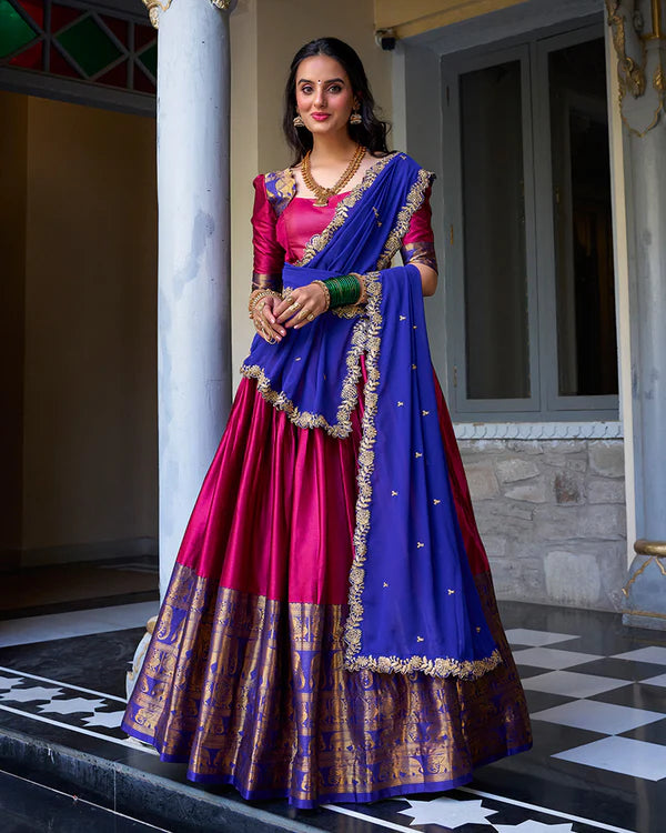 Womenline Pink Color Narayan Pattu Silk Designer Half Saree