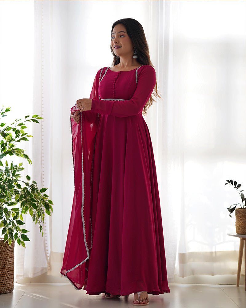 Womenline Rose Pink Color Georgette Three Piece Anarkali Suit