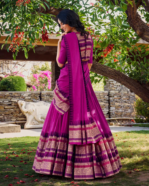 Womenline Pink Color Pure Chanderi Plain Half Saree
