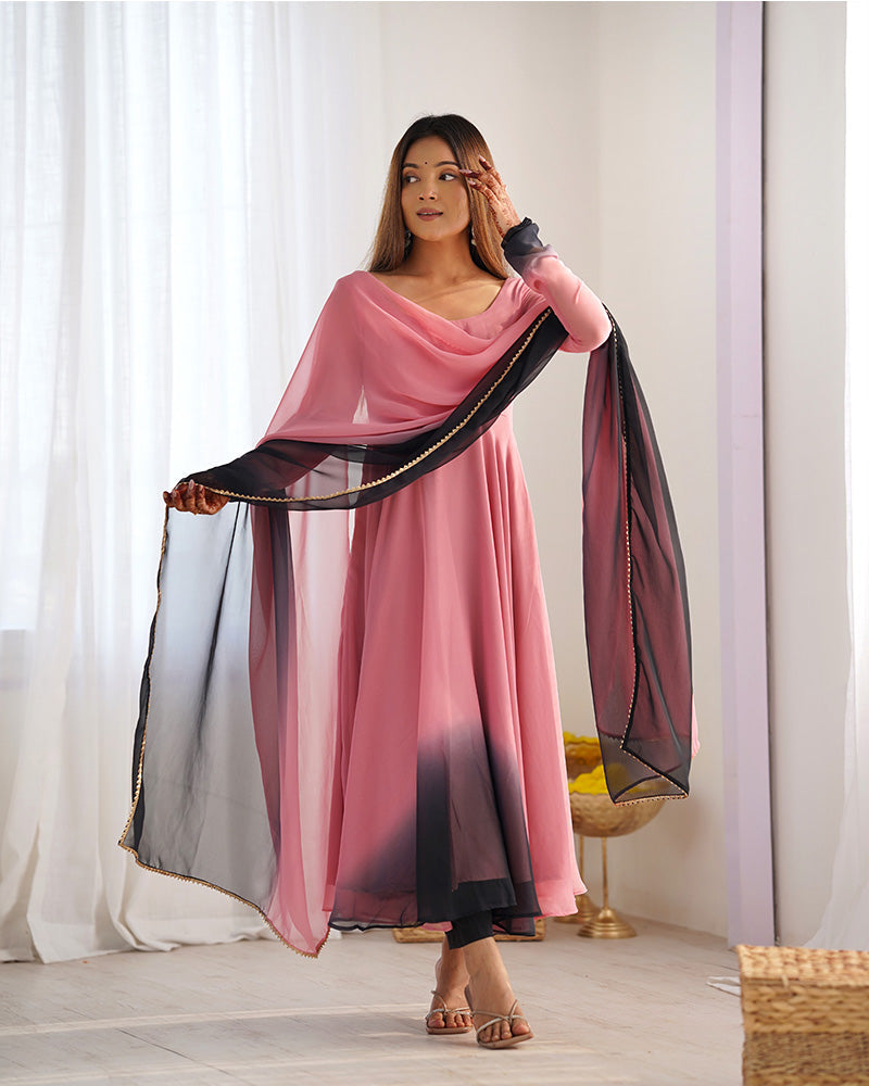 Womenline Onion Pink Color Georgette Three Piece Anarkali Suit