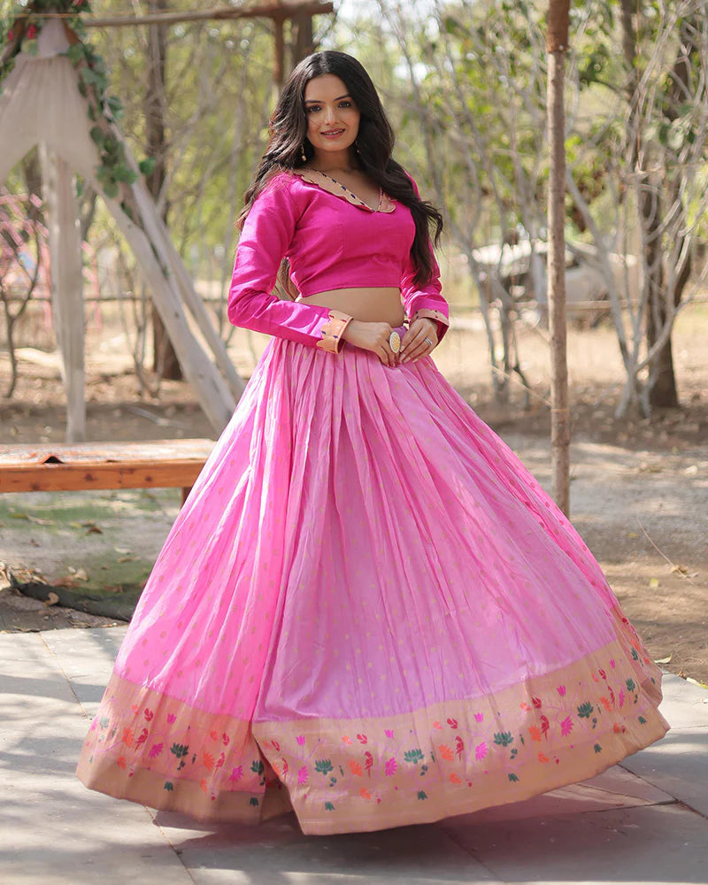 Womenline Pink Color Dyable Jacquard Full Stitched Lehenga Choli