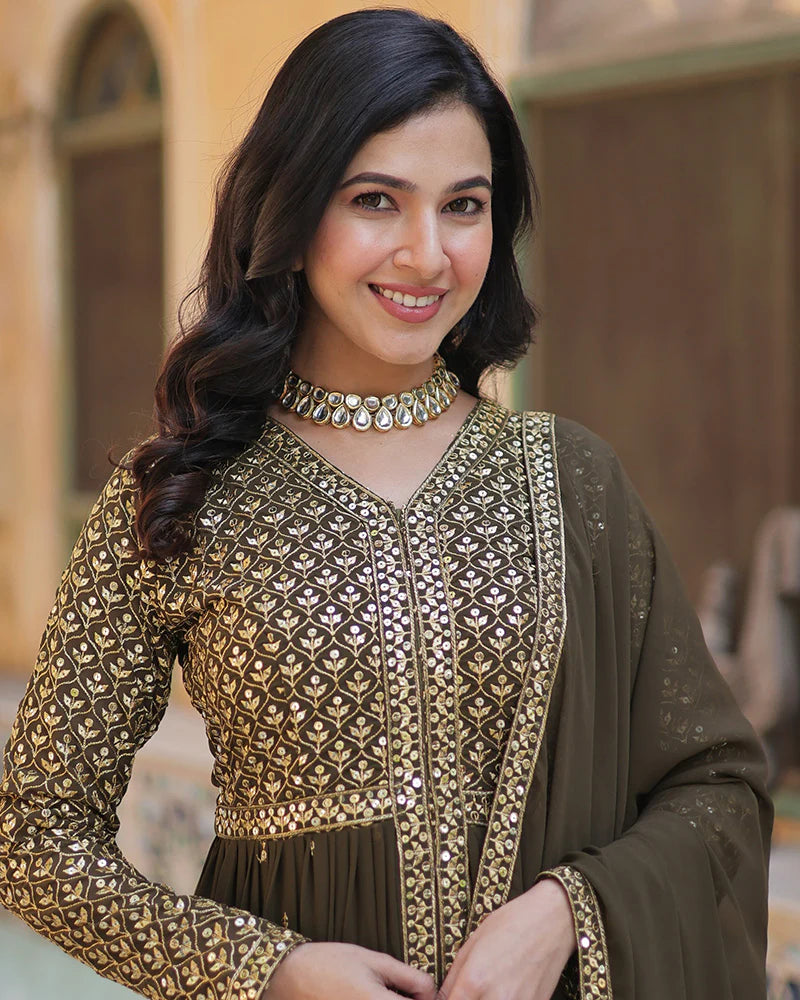 Womenline Designer Mehndi Color Three Piece Sharara Suit