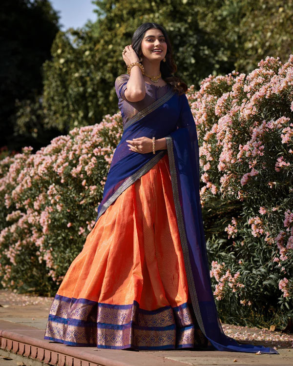Womenline Orange Color Kanchipuram Silk Designer Half Saree
