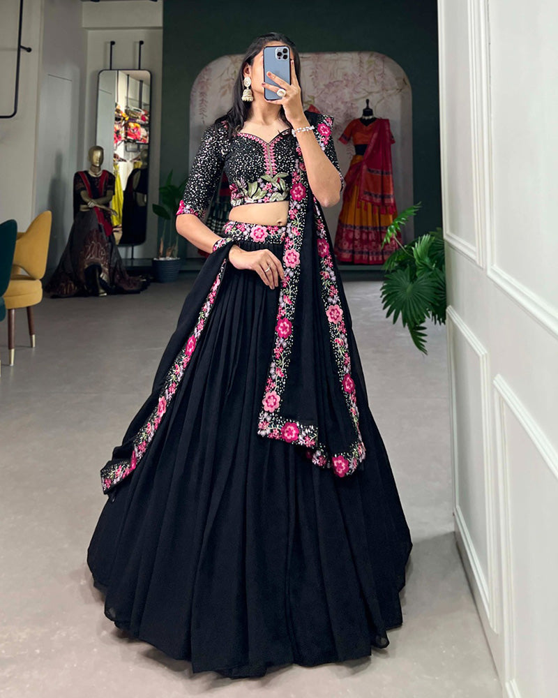 Black Color Georgette Sequence Embroidery Lehenga Choli