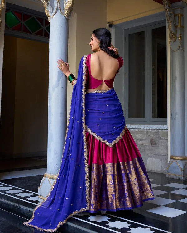 Womenline Pink Color Narayan Pattu Silk Designer Half Saree