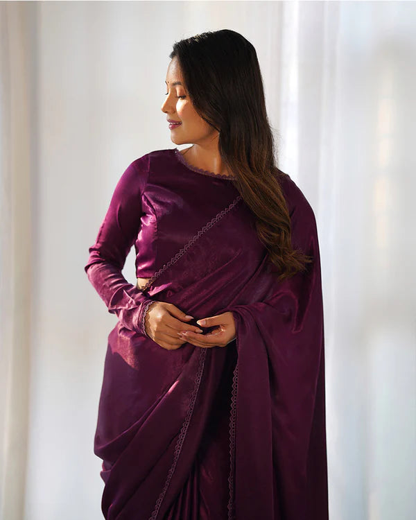 Womenline Wine Color Marble Velvet Saree