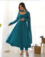 Womenline Rama Color Laheriya Print Georgette Three Piece Anarkali Suit