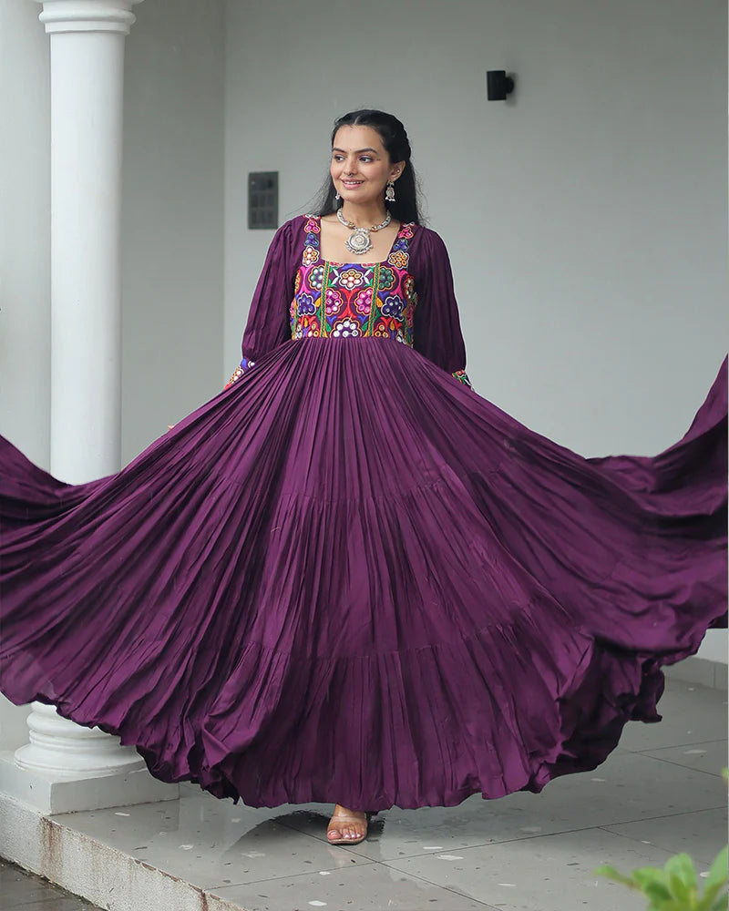 Womenline Wine Color Rayon Navratri Gown