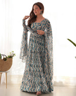Womenline Light Blue Color Soft Georgette Ruffle Style Anarkali Suit