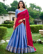 womenline Blue Color Kanchipuram Designer Half Saree