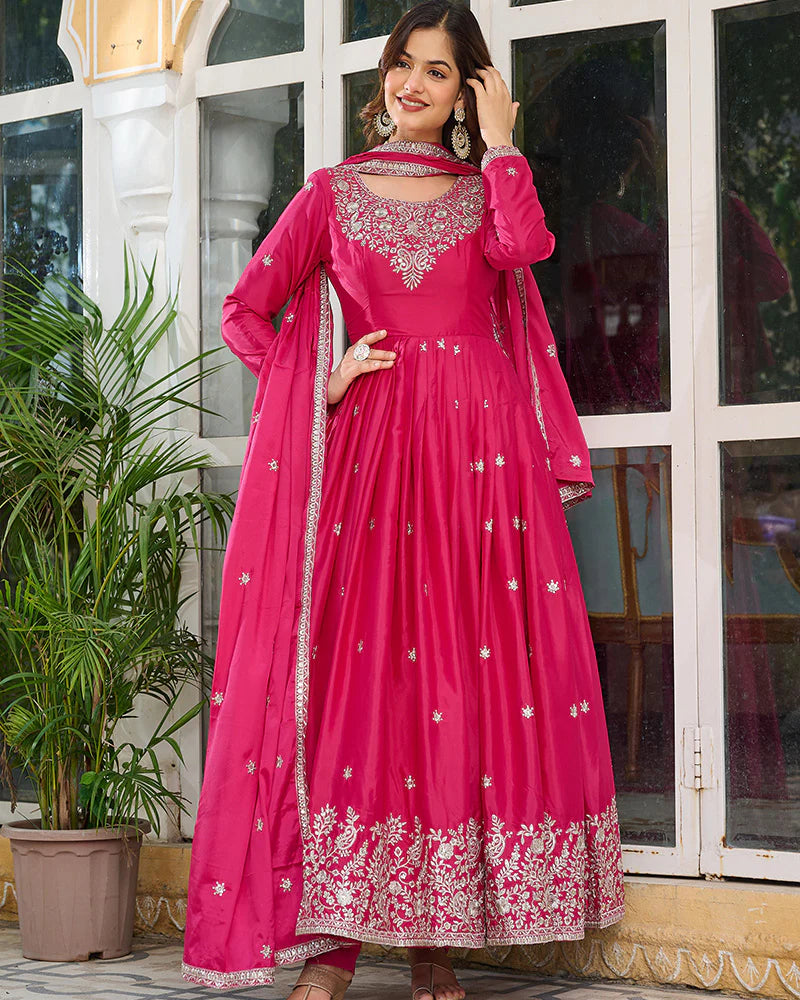 Womenline Pink Color American Silk Thred with Sequnce work Gown