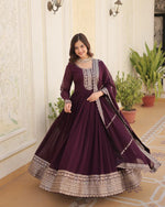 Womenline Wine Color Faux Blooming Rich Sequence Embroidered Gown