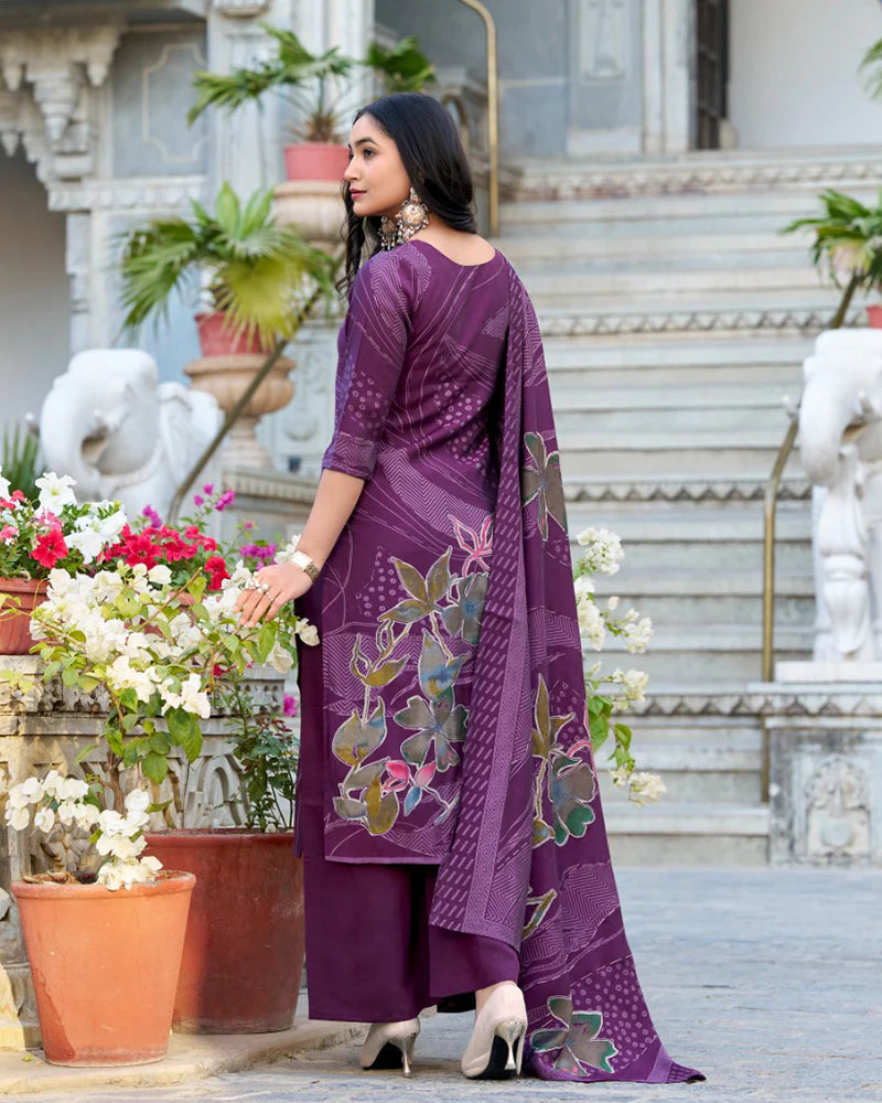Womenline Wine Color Roman Silk Three Piece Kurti Suit