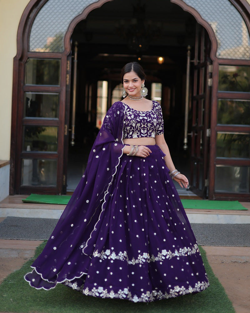 Womenline Heavy Designer Dark Purple Color Blooming Lehenga Choli