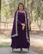 Womenline Purple Color Designer Embroidered Gown With Dupatta