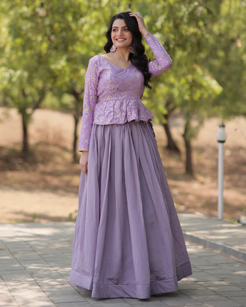 Womenline Lavender Color Vichitra Shimmer Crop Top Lehenga Choli