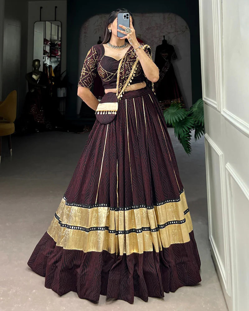 Womenline Brown Color Georgette Navratri Lehenga Choli