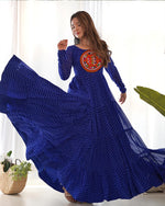Womenline Royal Blue Color Georgette Laheriya Print Navratri Gown