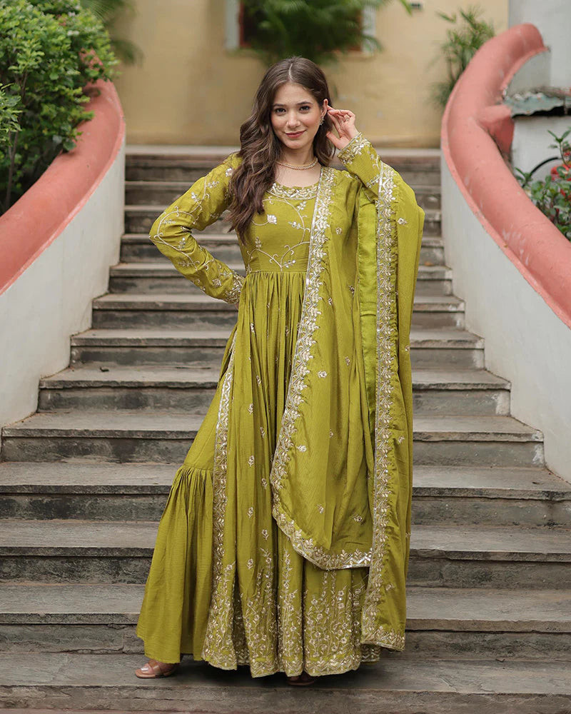 Womenline Parrot Color Designer Three Piece Sharara Suit