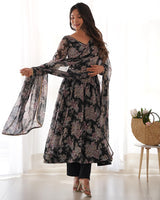 Womenline Dark Maroon Color Georgette Three Piece Anarkali Suit