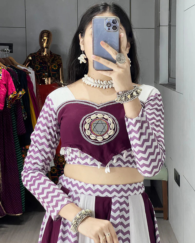 Womenline White Wine Color Pure Rayon Cotton Navratri Lehenga Choli