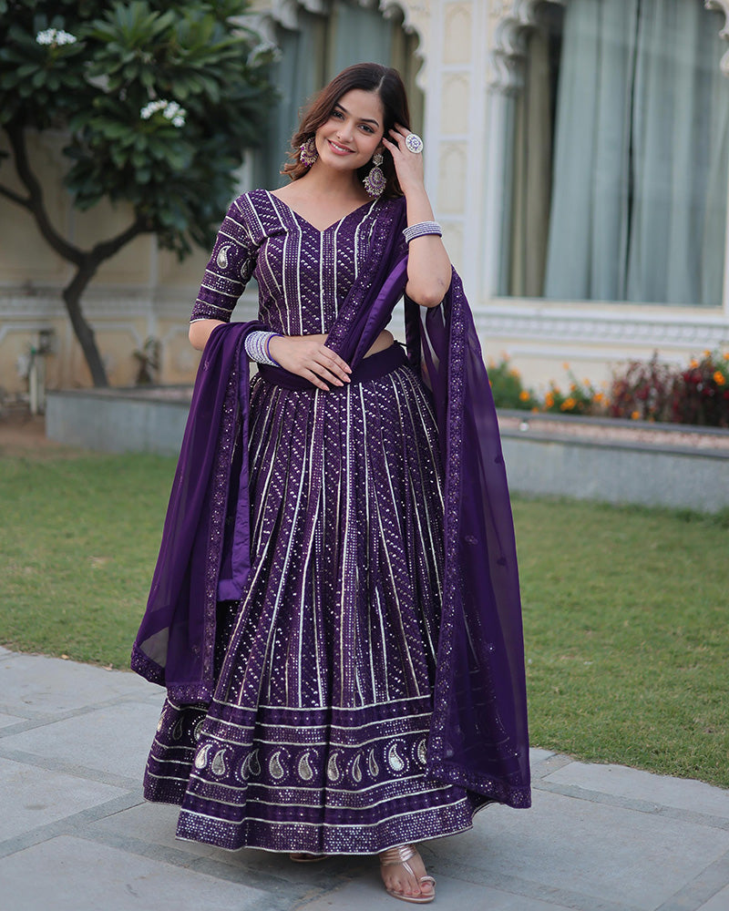 Womenline Designer Wine Color Faux Blooming Semi stitched Lehenga Choli