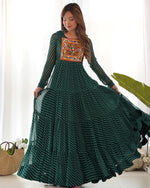Womenline Green Color Georgette Laheriya Print Navratri Gown