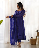 Womenline Royal Blue Color Laheriya Print Georgette Three Piece Anarkali Suit