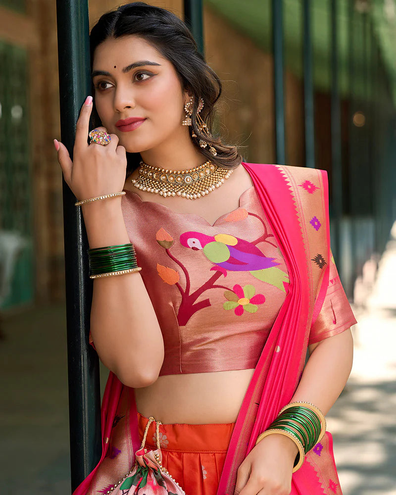 Womenline Orange Color Jacquard silk Lehenga Choli