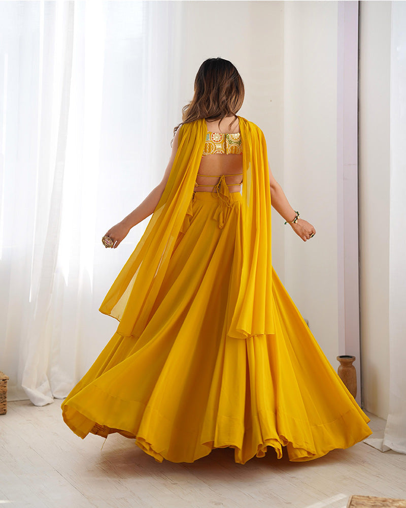 Womenline Yellow Color Pure Soft Georgette Lehenga Choli