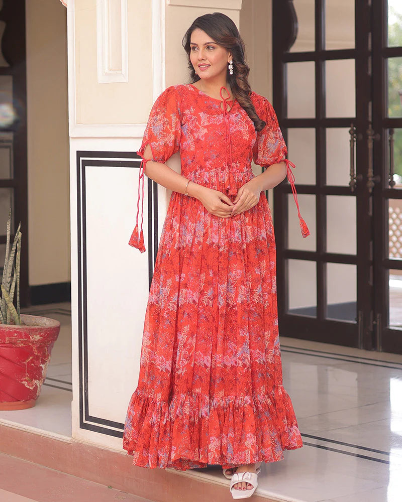 Womenline Orange Color Georgette Printed Gown