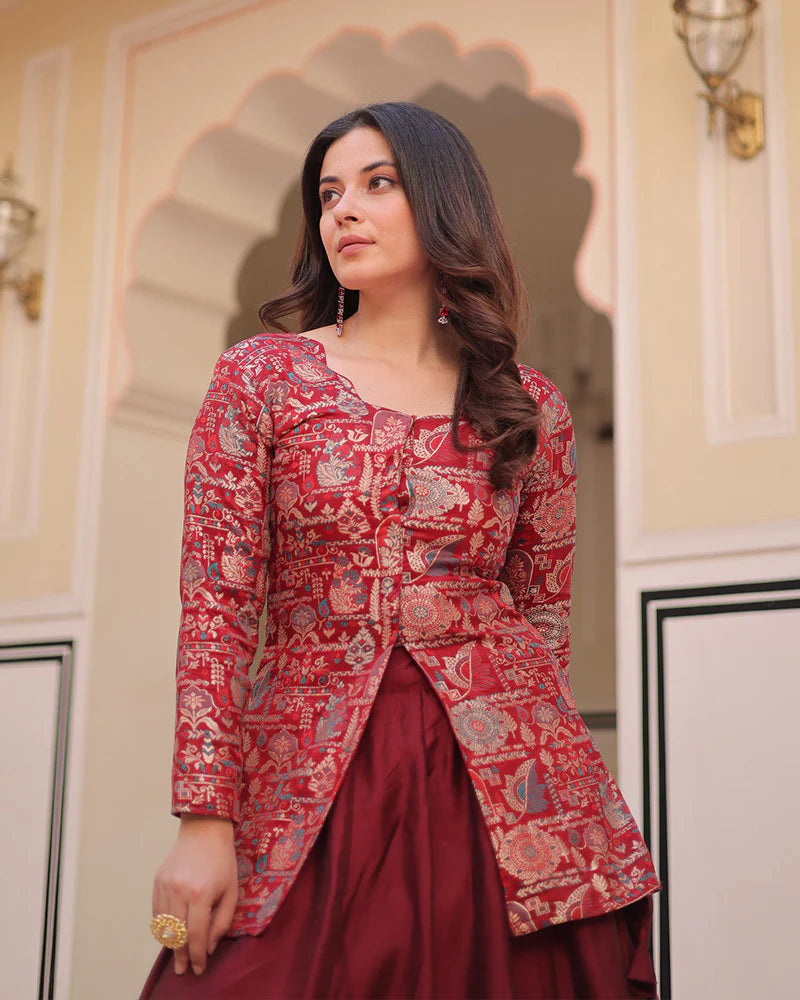 Womenline Maroon Color Western Style Shimmer Lehenga Choli