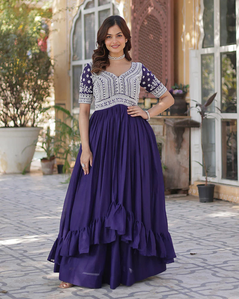 Womenline Purple Color Western Style Embroidered Lehenga Choli