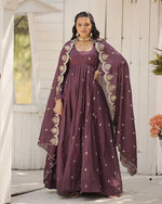 Womenline Onion Color Vichitra Shimmer Sequence Embroidered Gown