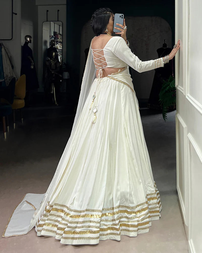Womenline White Color Pure Rayon Navratri Lehenga Choli