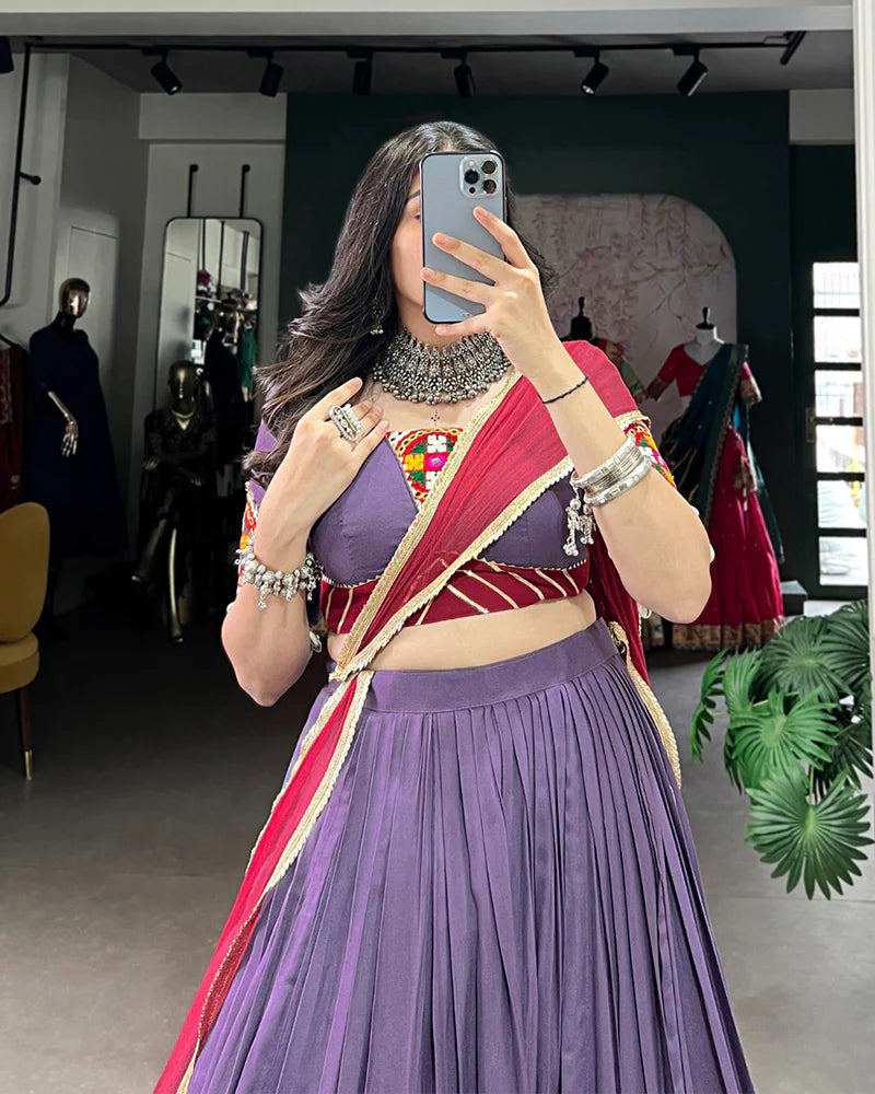 Womenline Dusty Mauve Color Rayon Navratri Lehenga Choli