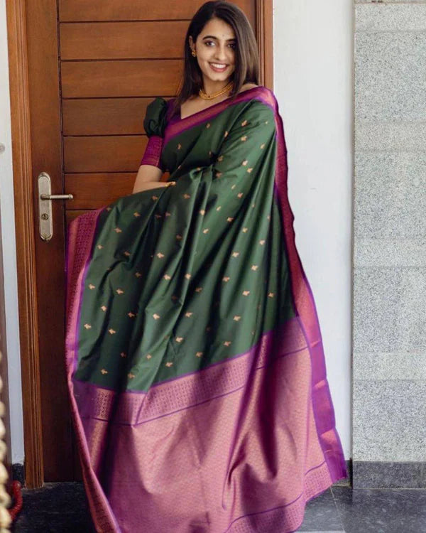 Womenline Green Color Banarasi Soft Silk Saree