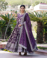 Womenline Designer Wine Color Sequence embroidered Viscose Jacquard Gown With Dupatta