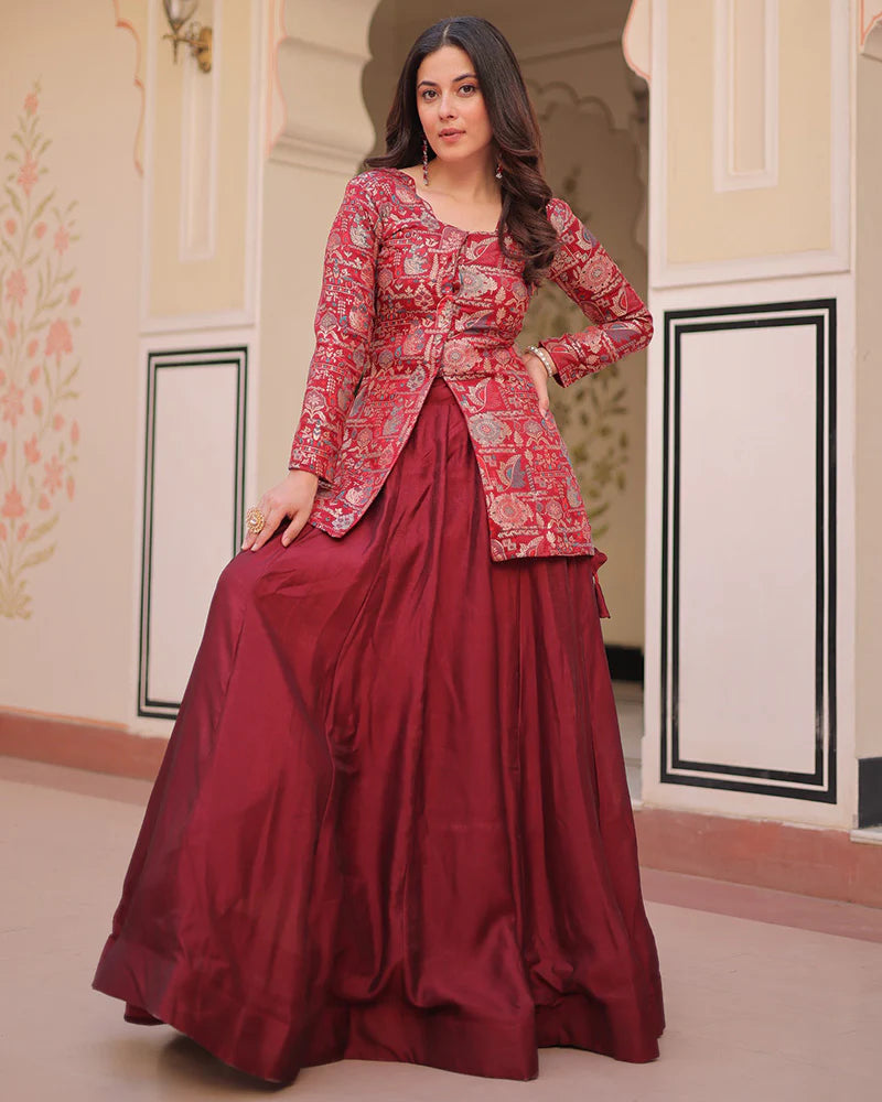 Womenline Maroon Color Western Style Shimmer Lehenga Choli