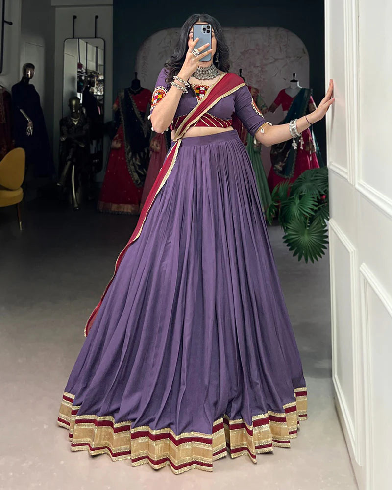 Womenline Dusty Mauve Color Rayon Navratri Lehenga Choli