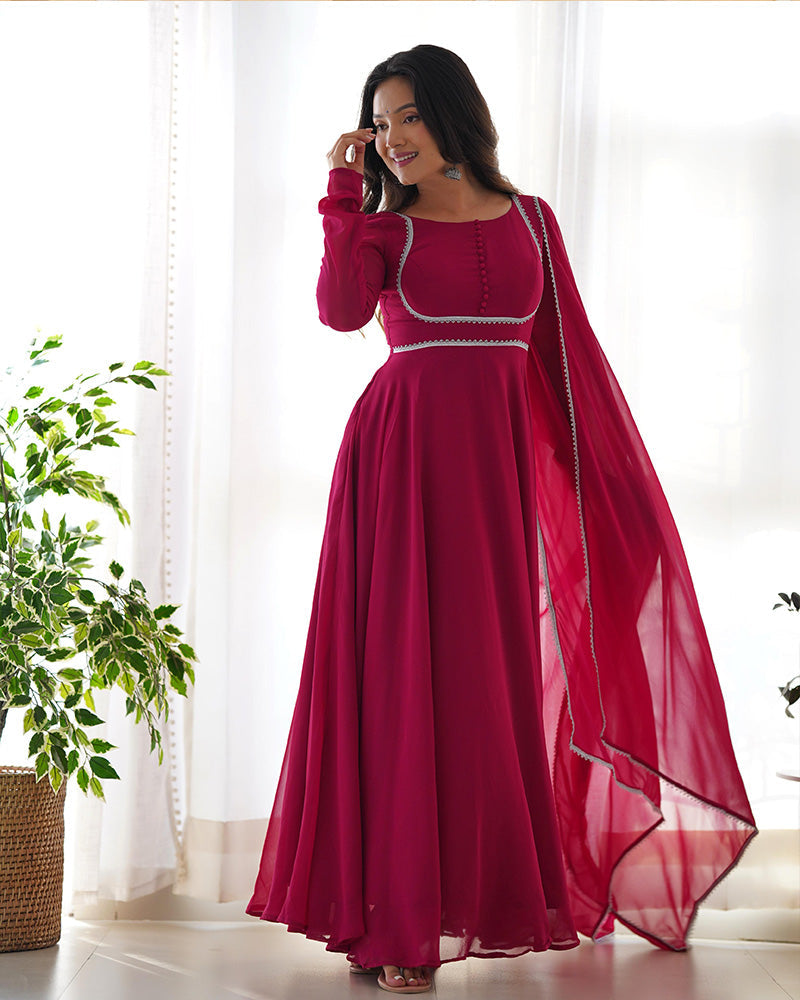 Womenline Rose Pink Color Georgette Three Piece Anarkali Suit