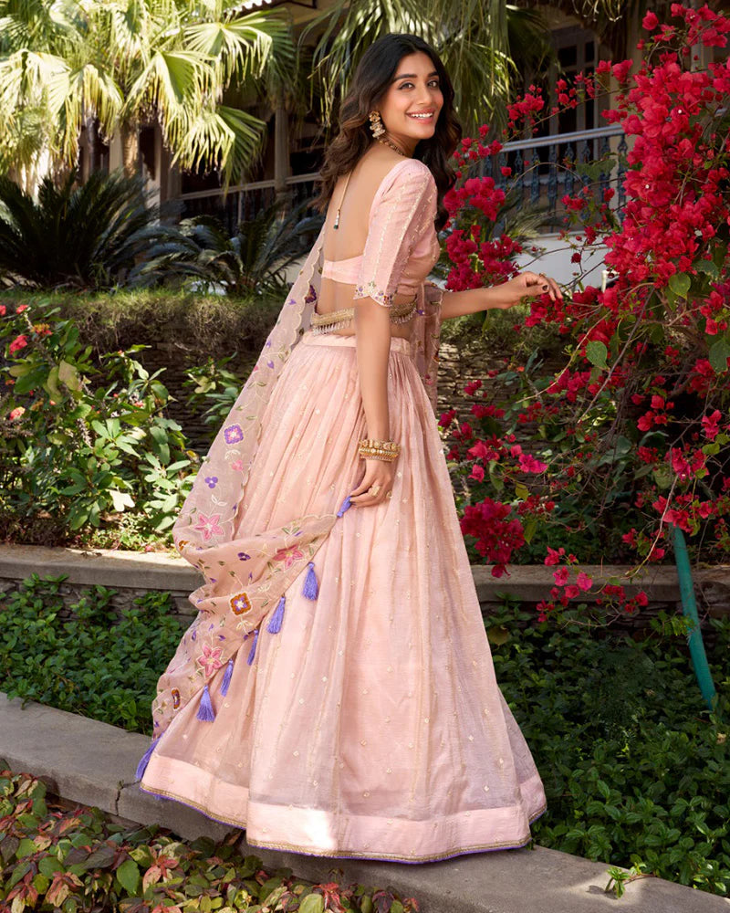 Womenline Light Pink Color Gold Crush Lehenga Choli