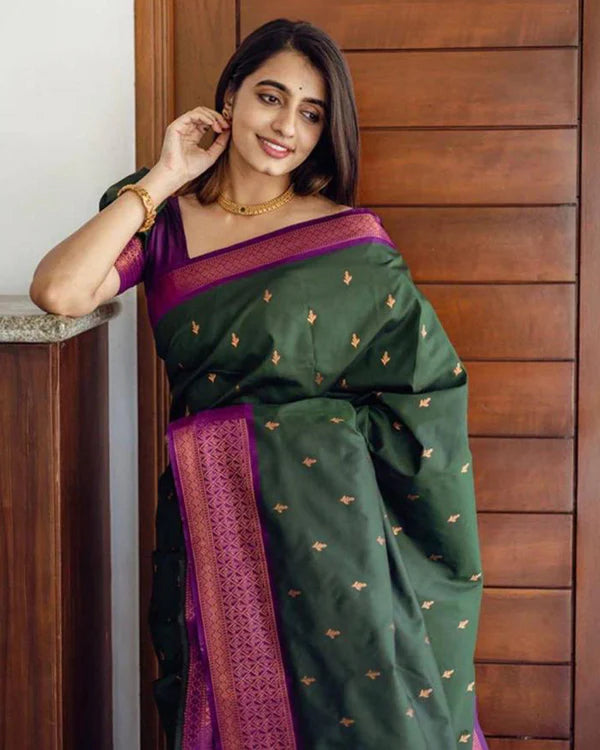 Womenline Green Color Banarasi Soft Silk Saree