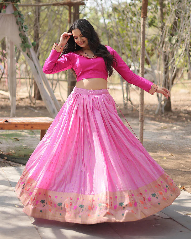 Womenline Pink Color Dyable Jacquard Full Stitched Lehenga Choli