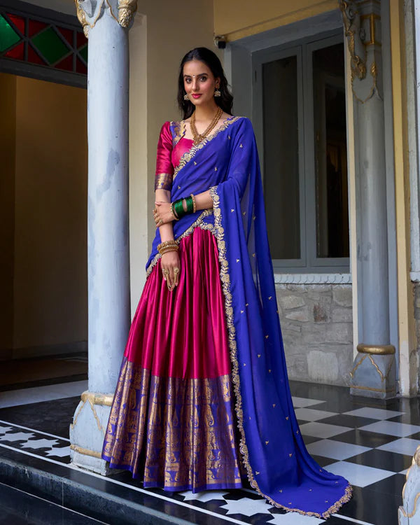 Womenline Pink Color Narayan Pattu Silk Designer Half Saree