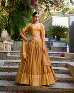 Womenline Mustard Color Pure Chanderi Plain Half Saree